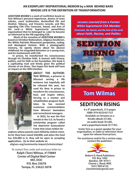 SEDITION RISING: Lessons Learned from a Former White Supremacist CSA Member (Covenant, the Sword, and the Arm of the Lord) about Faith, Racism, and Politics